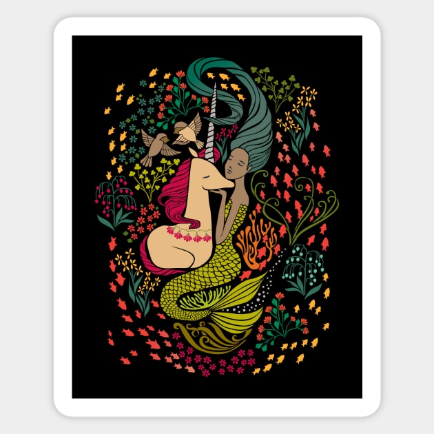 The Mermaid and the Unicorn Sticker by Cecilia Mok